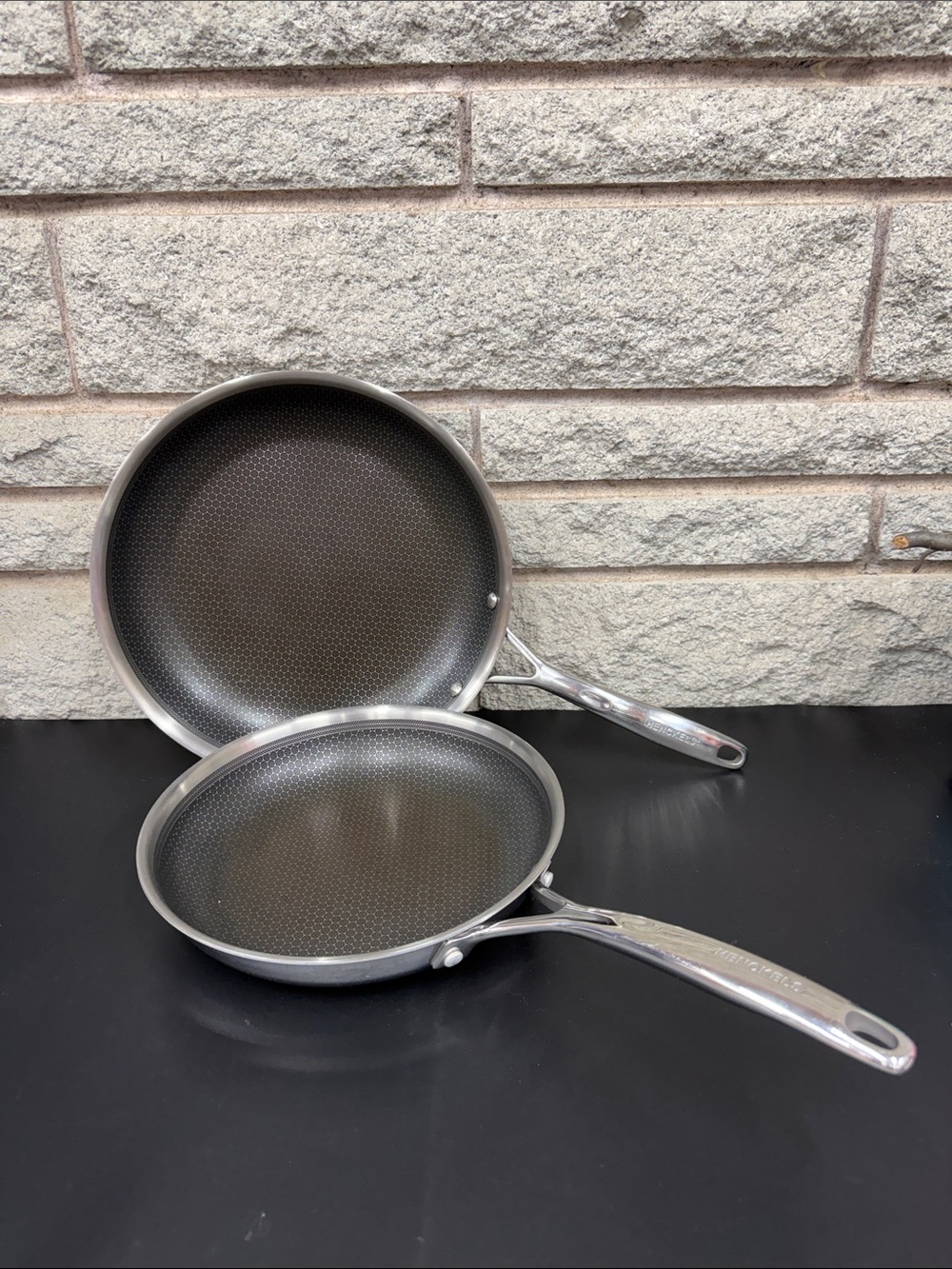 2 Henckels Paradigm Hybrid 18/10 Stainless Steel Non Stick 12"and 10” Pans